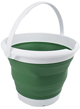 SAMMART Zusammenklappbarer Kunststoffeimer – Faltbare Wanne – Tragbarer Wassereimer zum Angeln – Platzsparender Wassertopf für den Außenbereich (Weiß/Dunkelmeergrün, 8,5 l rund)