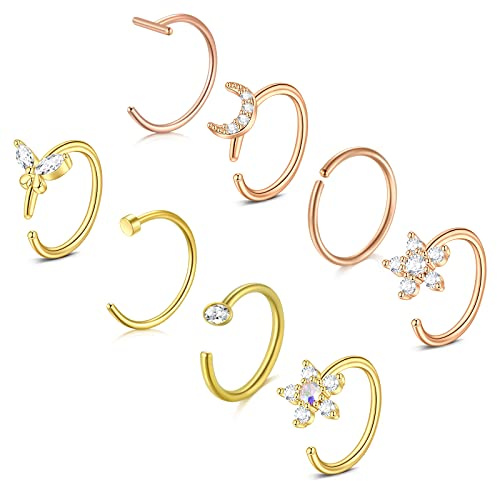 VF VFUN 18G Piercing Nez Anneau De Nez En Acier Inoxydable Pour Femmes Pince à Nez En Acier Inoxydable Cz Faux Anneau Nasal 8mm