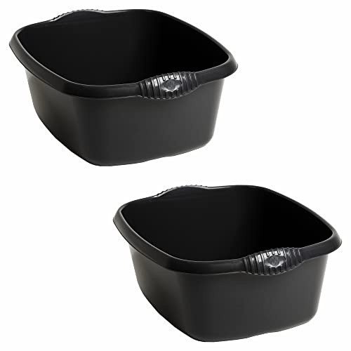 (Set of 2) 39cm Black Washing Up Bowl High Grade Plastic Large Rectangular Sink Tidy Bowl Multipurpose Basin Mixing Organizer Bowl for Space Saving Home & Kitchen Garden Camping