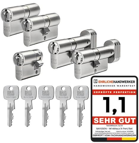 Winkhaus X-pert Profilzylinder, Knaufzylinder, Halbzylinder, Schließsystem Türzylinder Schließzylinder Zylinder Turschloss verschiedene Längen Set (5er Set | 2 Profilzylinder, 2 Knaufzylinder & 1)