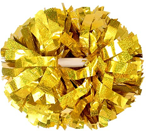 Lovecheer 2 x goldene Cheerleader-Pompons, holografische Pompons, Cheerleading mit Schlagstock-Griff für Sport, Team, Geist, Tanz, Erwachsene