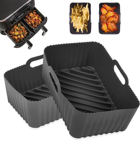 2 Stück Luftfritteusen-Silikoneinlagen für DualZone 2-Korb-Luftfritteuse, Air-Fryer Korbzubehör für Ninja DZ201/DZ401 8-10 QT, rechteckige Luftfritteuseneinlagen für Luftfritteuse