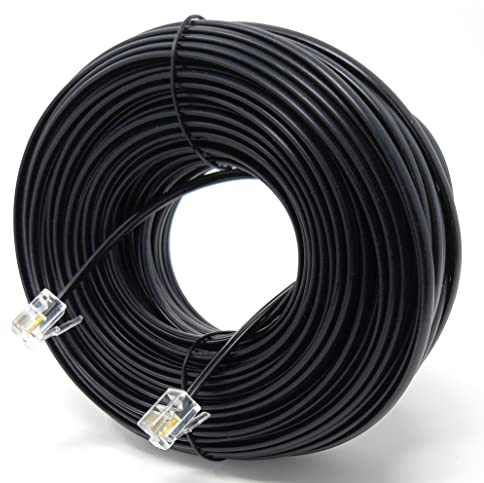 DRUT RJ11 to RJ11 Telephone Landline Cable, 30m Black | ADSL, 6P4C, Flat Lead, High Speed, BT Internet Broadband, Male to Male, Router, Modem, Phone Extension Wire, 99ft