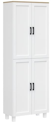 HOMCOM Freestanding Kitchen Cupboard, 4-Door Storage Cabinet with Adjustable Shelves, Modern Kitchen Pantry for Dining Room, 170cm, White