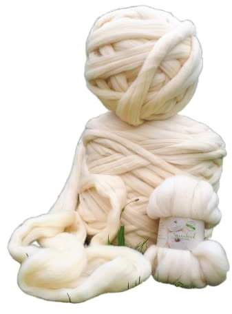 Chunky Wolle weiß/dicke Wolle/Grobstrickdecke stricken/Fingerstricken/DIY Projekt (1000g wollweiß)