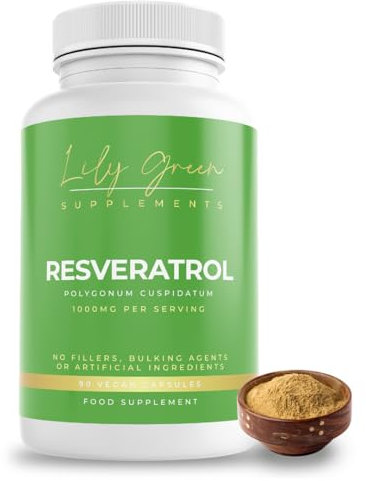 Lily Green Resveratrol Capsules 1000mg Per Serving - High Strength Antioxidant Supplements | Anti-Aging Polygonum Cuspidatum | No Artificial Additives & UK Made | Resveratrol Supplement - 90 Capsules
