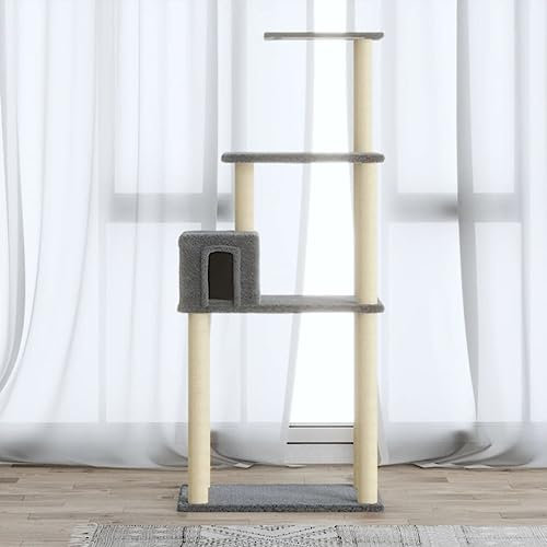 LAPOOH Kratzbaum mit Sisal-Kratzsäule, Katzenkratzbaum, Kletterwand, Kratzbäume Für Katzen, Kratzstamm, Kratzbaum Deckenspanner,n Hellgrau 147 cm -at