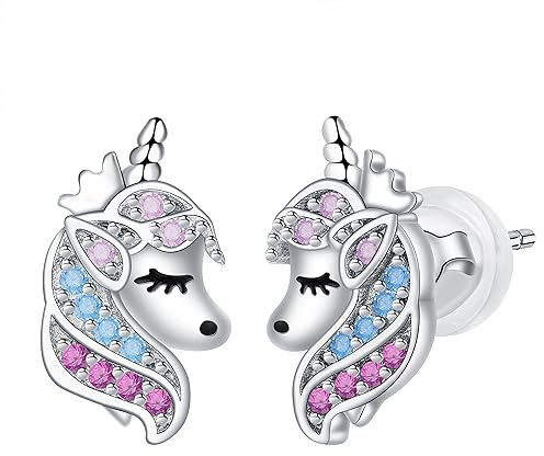 Arrebol Boucles d'oreilles Licorne Argent Sterling 925 Boucles d'oreilles Jolies Femmes Original Bijoux Cadeaux pour Femmes Enfant Amie