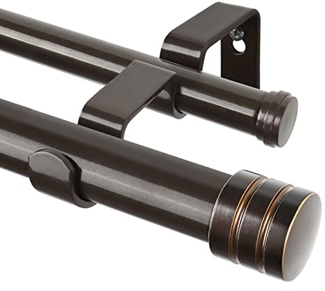 TONIAL Bastone per tende doppie da 2,5 cm, per finestre da 122 a 213 cm, resistente, decorativo, da 81 a 360 cm, con terminale classico, bronzo
