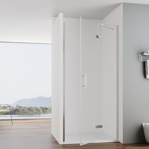 IMPTS Duschtür 100cm Nischentür Rahmenlos Dusche Duschkabine Falttür Nische Nano easy clean 6mm ESG Klares Sicherheitsglas Duschwand Duschabtrennung Höhe 195cm