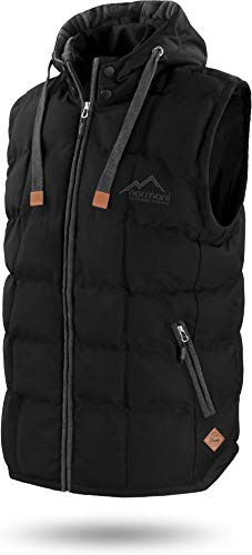 normani OUTDOOR SPORTS Wattierte Steppweste Bodywarmer - 100% Winddichte Outdoor Weste mit Lederpatch, Kapuze und Stehkragen Schwarz M