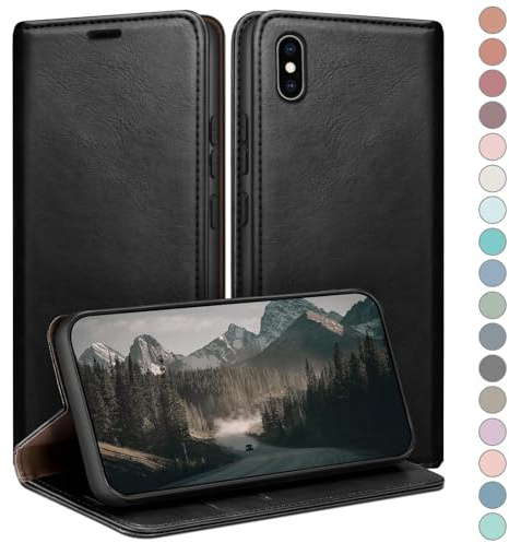 HUOUH für iPhone XS Max 6,5 Hülle mit RFID Schutzhülle aus Lederhülle Handyhülle,360 Grad Schutz Case,Kartenfach Leder ständer Handy hülle für Apple XS Max Klapphülle Wallet Cover Schwarz