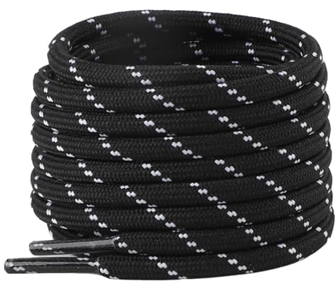 riemot Lacets Ronds pour Bottes – 2 Paires Lacet résistants pour chaussures de randonnée, travail et sécurité – ø4mm Résistants Laces Basket pour Femme e Homme, Noir&Blanc, 140cm