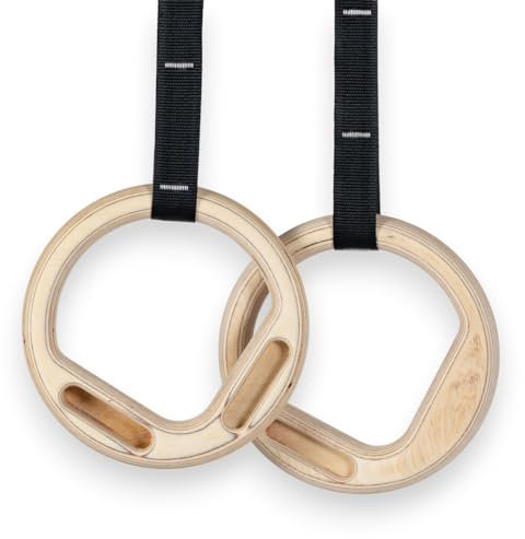 GRIPNATIC Kletter-Turnringe – Turnringe aus Holz mit Hangboard-Taschen – 28 mm Dicke Ringe mit 5 Meter verstellbaren Riemen mit eingenähten Höhenmarkierungen – hochwertiges Birkenholz