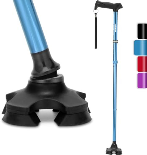 Rehand Bastone da passeggio per uomini e donne, pieghevole, regolabile, leggero, autoportante, con impugnatura morbida, con borsa da viaggio, bastone da passeggio per anziani e adulti (Blu)