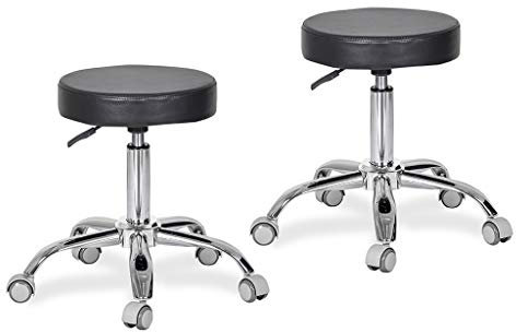 BDTTUG Hocker auf Rollen, Arbeitsstuhl, Spa-Hocker, Werkbank, Thekenstuhl, drehbarer Lift, Tattoo-Schönheitssalon, Spa, Labor, Klinik, Rollenhocker, 48–61 cm, 2 Farben (Farbe: Schwarz x 2) Hello