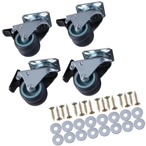 SUKITMISO Roulettes doubles Roulettes de freinage 4 pièces avec 16 vis et 16 entretoises, jusquà 50kg Roulettes pour chaise de plage Roulettes lourdes Rotation 360° Pas de bruit
