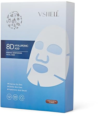Hyaluronic Acid Face Sheet Mask, Set of 10 - Hydrating Korean Beauty Treatment - Moisturising Facial Skincare for Women and Men - With Aloe Vera, Trehalose and Anti Aging Squalene