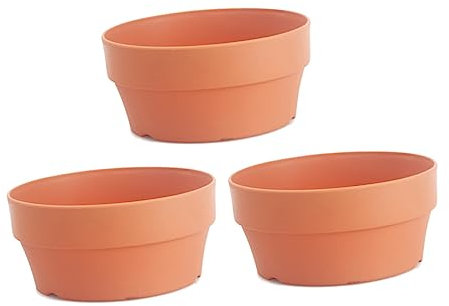 Parliky Macetas Redondas de Plástico Naranja, 3 Piezas, Drenaje
