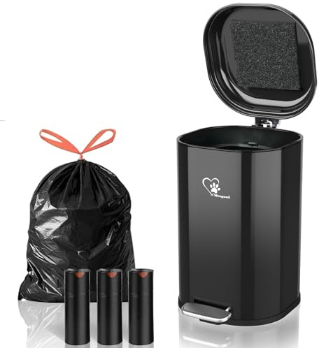 Meegood Dog Poop Trash Can Outsides, 18L/4.76 Gal Portable Waste Bin with Lid and Removable Inner Odor Control for Indoor Outdoor Dog Waste Station for Bathroom &Kitchen -45 Waste Bags (Black-01)
