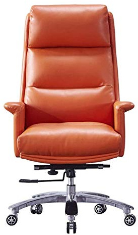 sjdoPulse Bürostuhl Aus Leder, Computerstuhl, Bequemer Moderner Minimalistischer Chefsessel Für Zu Hause, Chefsessel Aus Rindsleder,Orange