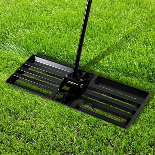 ISOISL Rasoio per prato, gardena, rastrello per prato con manico in acciaio, per giardini terrazzi, campi da golf, raschietto con guanti da giardinaggio, rastrello per livellamento, 75 x 25 cm, nero