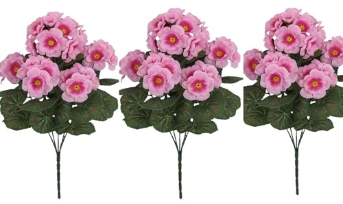 Künstliche Blumen, 3 Bündel Künstliche Geranien Seidenblumen Im Freien Und Innen, Seidenblumen, Künstlich-e Geranien UV-beständige, Heimdekoration, Faux Geranie Blumen Dekoration Für Hochzeit, Draußen
