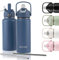 moon bottles - Insulated Water Bottle with Straw - Stainless Steel Sports Drink Bottle, Thermal Flask, 24hr Cold, 12hr Hot, Double Walled, Metal Straw, Silicon Spout, UK Company (500ml, Blue)