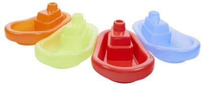 Idena - Badeboot mit Spritzlöchern, 4er Set, schwimmende Boote in bunten Farben, Badewannenspielzeug für Kinder ab 18 Monaten, geeignet für Badewanne, Pool und Sandkasten