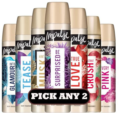 Impulse Fine Fragrance Body Spray 75ml | Pick Any 2 Scents | Choose from Be Surprised, Into Glamour, Instant Crush, Musk, Tease, True Love & More | 2 x 75ml | Female Body Spray