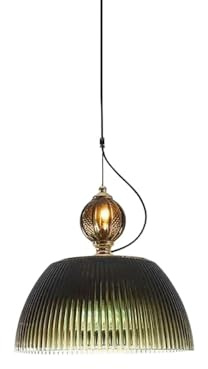 Lámpara Colgante de Vidrio Acanalado Verde, Moderna de Mediados de Siglo con cúpula Acanalada y Esfera metálica Decorativa, Base E26/E27, Ideal para Isla de Cocina, Comedor, Bar, cafetería y Res