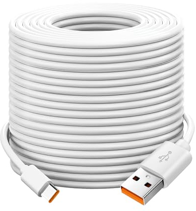 10m USB C Cable, Extra Long Power Extension Cable Type C Charging Cord for Xiaomi Mi CCTV Camera 2K USB A to C Long Charging Cord for Eufy Security Smart CCTV Camera White