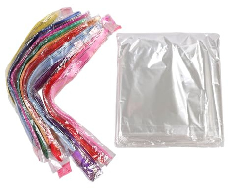 Oytrui Sacchi Trasparenti da 100 Pezzi, Sacchetti di Imballaggio Trasparenti con Bellissimo Nastro per Snack per Bambole per Regali per le Vacanze, Materiale per il Grado Alimentare,