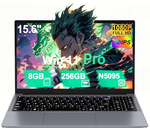 HUQPPQ 15.6 inch Laptop 8GB RAM 256GB SSD Celeron N5095 Processor Chromebook, Laptop Computer with Win11 Pro, 2MP Webcam, WiFi 5, BT4.2, 1080P, 3.0 Port, Type-C, Numeric Keypad Laptops-Grey
