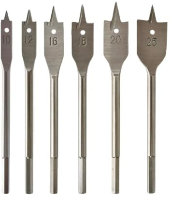 6Pcs Titanium Coated Spade Drill Bit Set, 1/4 Hex Shank for Wood, 22mm with 50mm Cutting Length