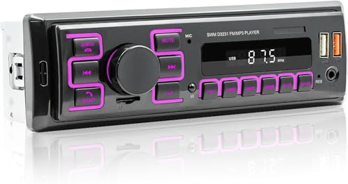 NHOPEEW Radio 1 DIN - Radio de Coche con Doble Bluetooth 5.1 - Radio para Coche Recevier Soporte FM 7 Color Backlights - U Disk/AUX in/TF Card Play/App localizar