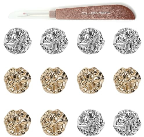 Alwodici 12Pcs Metal Buttons Golden Silvery Irregular Buttons with Seam Ripper 18mm Vintage Shank Button Decorative Sewing Button for Wool Sweaters Sweater Suit Jacket Coat Knitted Shirt DIY Craft