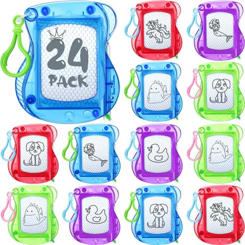 Paquete de 24 mini tableros magnéticos para garabatos con clip, bloc de dibujo borrable para actividades de viaje de niños, recuerdos de fiesta, recompensas de aula, rellenos de bolsas de regalo