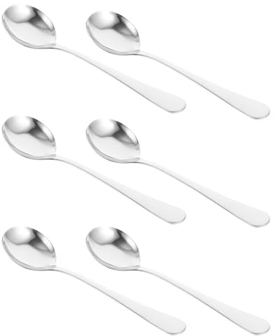 DIYEAH Juego de 6 Cucharas Soperas de Acero Inoxidable Cucharas para Mezclar y Servir Tamaño Grande Utensilios de Cocina para Sopas y Arroces Aptas para Uso Restaurante y Hogar