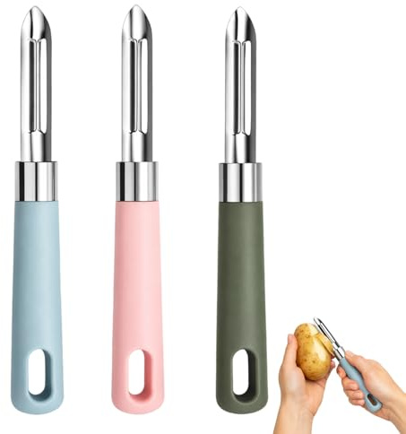 Schäler 3er Set, Kartoffelschäler & Gemüseschäler aus Edelstahl, Ergonomischer Sparschäler mit Doppelklinge, Ideal für Obst & Gemüse