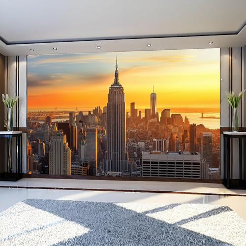 Papel Pintado Infantil horizonte de Nueva York 250 x 175 cm Amarillo Fotomural Decorativo de Pared Tejido No Tejido