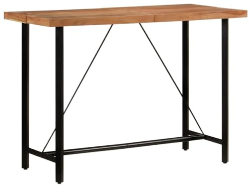 Traylux Mesa de bar de madera maciza de acacia con estructura de hierro, 150 x 70 x 107 cm, mesa alta para cocina, comedor, gastronomía, estilo industrial moderno, resistente y ahorra espacio