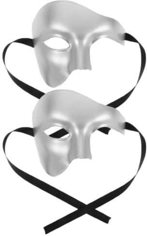 VILLCASE 2 Pièces Demi-masque de Carnaval Vintage pour Hommes en Plastique Argenté, Design Unique et Facile à Porter, pour Fêtes à Thème et Bals Masqués
