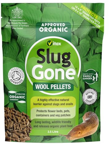 Vitax Slug Gone Wool Pellets, Natural, Organic Barrier To Protect Borders, Pots & Containers From Slugs And Snails, Long Lasting - 3.5L