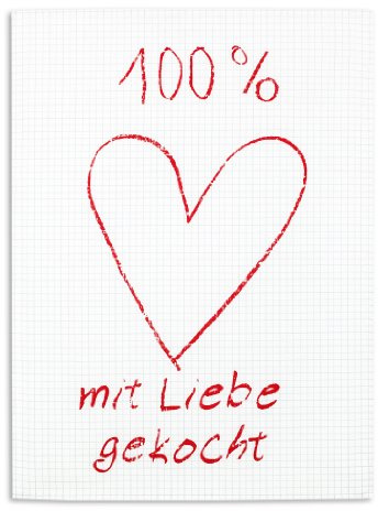 KRACHT, Halbleinen Geschirrtuch, 100% mit Liebe gekocht, ca. 50/70 cm