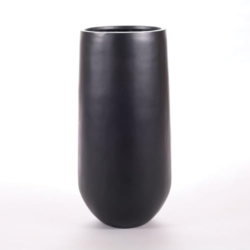 Pflanzkübel Fiberglas, rund konisch D40xH80cm elegant schwarz-matt.