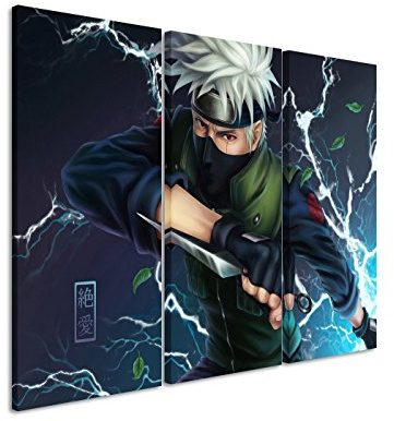 Leinwandbilder 3 teilig Kakashi_Naruto_3x90x40cm (Gesamt 120x90cm) _Ausführung schöner Kunstdruck auf echter Leinwand als Wandbild auf Keilrahmen