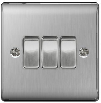BG Nexus Metal Brushed Steel Light Switch 3G 2W NBS43