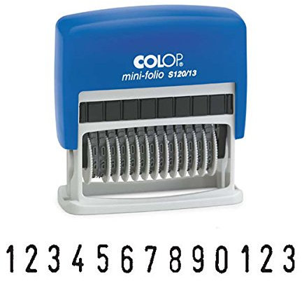 Colop Nummernstempel Printer S 120/13 Mini-Folio Ziffernstempel | Nummerierungsstempel | mit 13 Ziffernbändern, Druck 43 x 4 mm, Schwarz, Blau, Rot