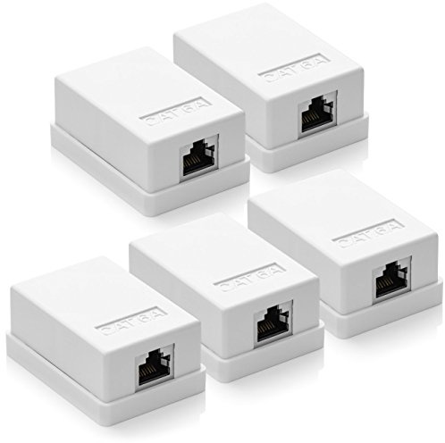 deleyCON CAT 6a Netzwerkdose 1x RJ45 Buchse FTP 10 Gbit, 5 Stück - Weiß | Geschirmt, Aufputz Montage, Ethernet Netzwerk LAN Dose, RAL 9003